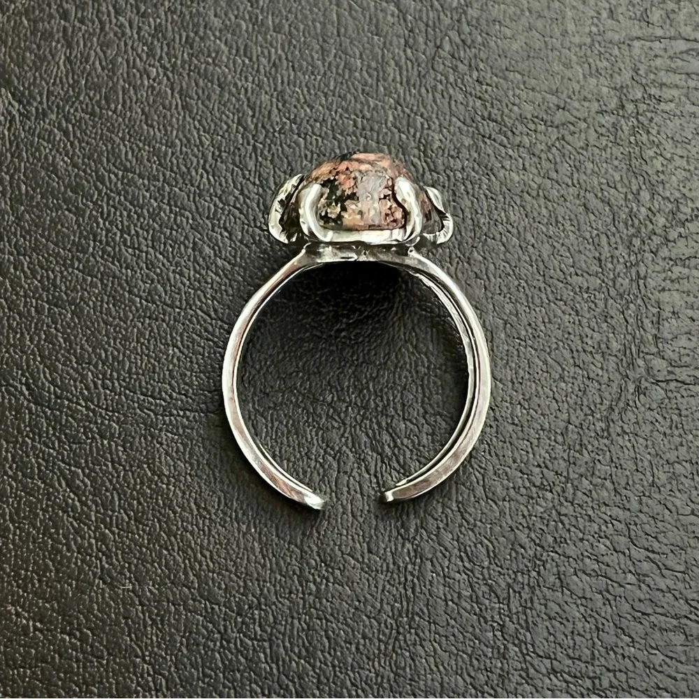 Vintage Taxco Mexico handmade sterling silver eudialyte adjustable ring